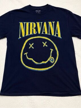 NIRVANA Navy Tee with Yellow Graphic Smiley